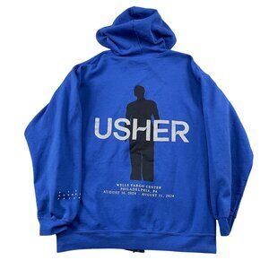 USHER Hoodie Womens Large Blue Full Zip Philadelphia w/ Drawstring‎